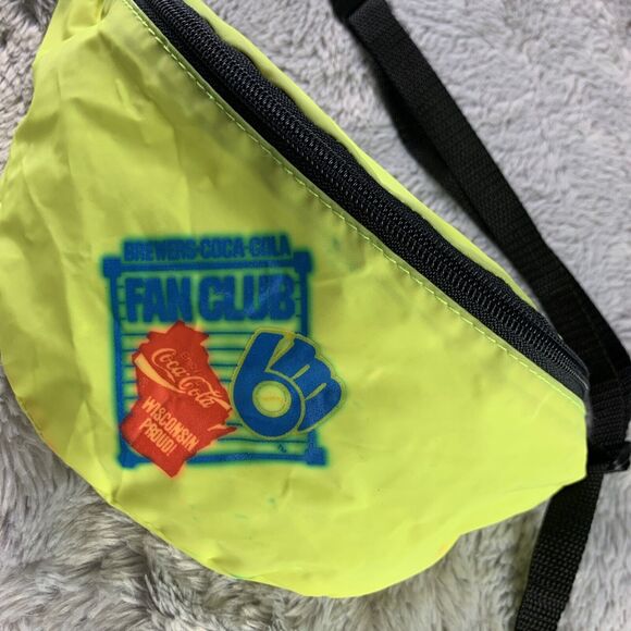 Vintage Milwaukee Brewers Coca-Cola Fan Club Belt Bag Fanny Pack Neon Yellow Wis